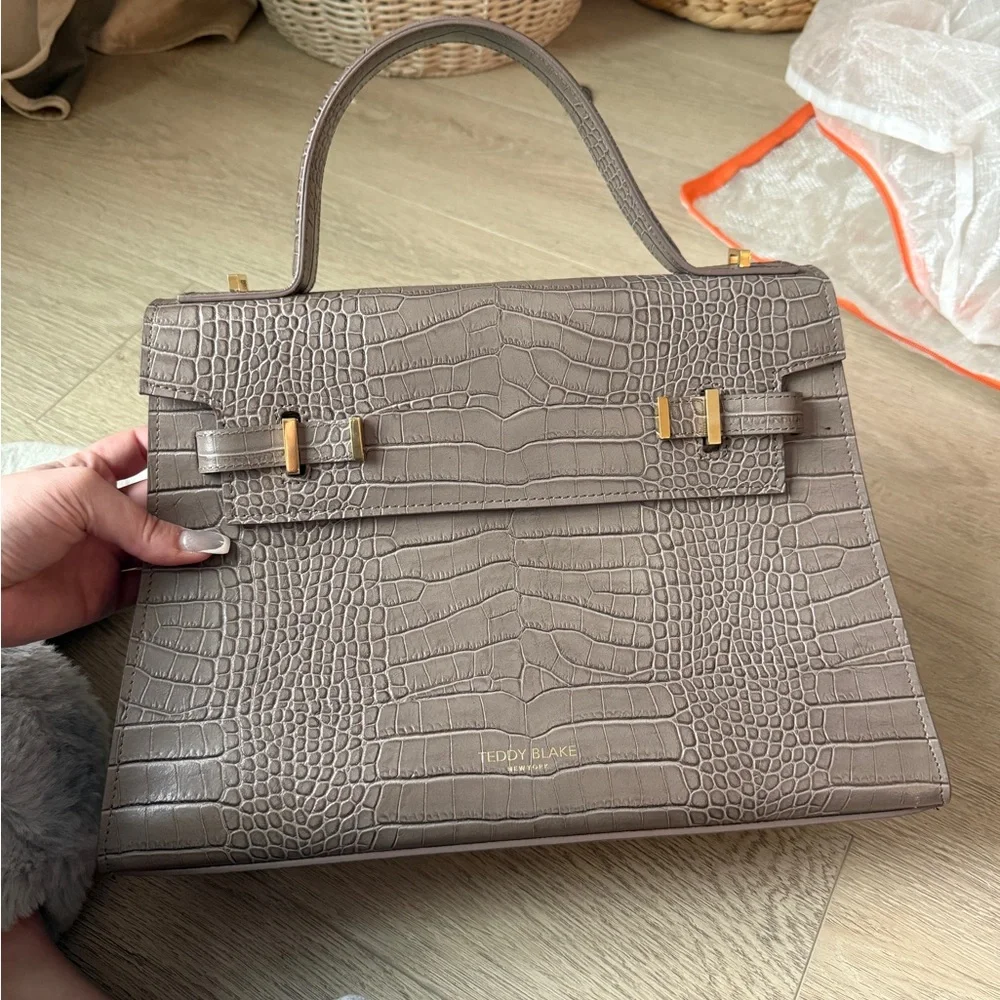 Teddy Blake Taupe Croc-Embossed Leather Satchel